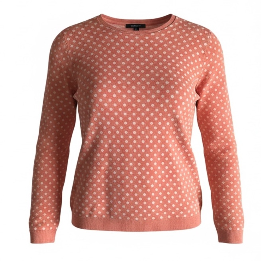 LOFT Coral Pink Polka Dot Crew Neck Sweater